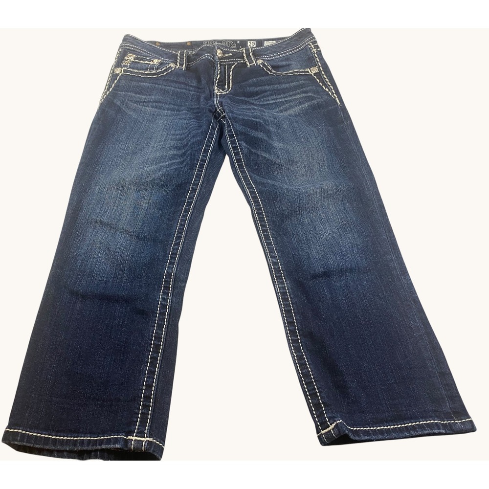 Miss Me Signature Cuffed Capri Jeans Dark Wash Thick Stitch Size 29 NWOT